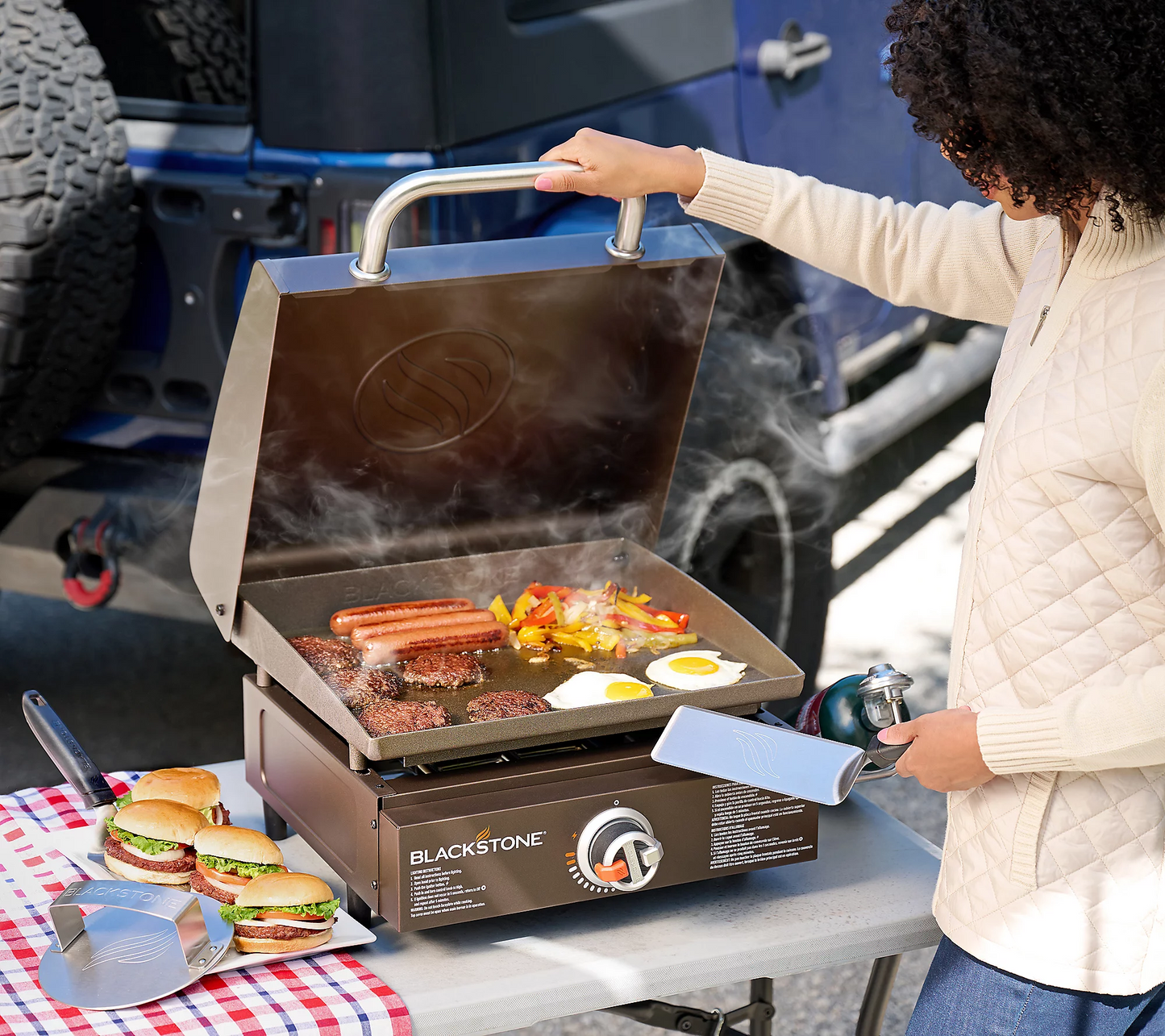 17" Portable Outdoor Griddle with Hood,Carry Bag & Tool Kit